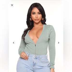 V-Neck Zipper Bodysuit